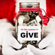 Santa holding charity jar